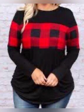 Chic Soul Buffalo Plaid Black and Red Women's Long Sleeve Top Size XL